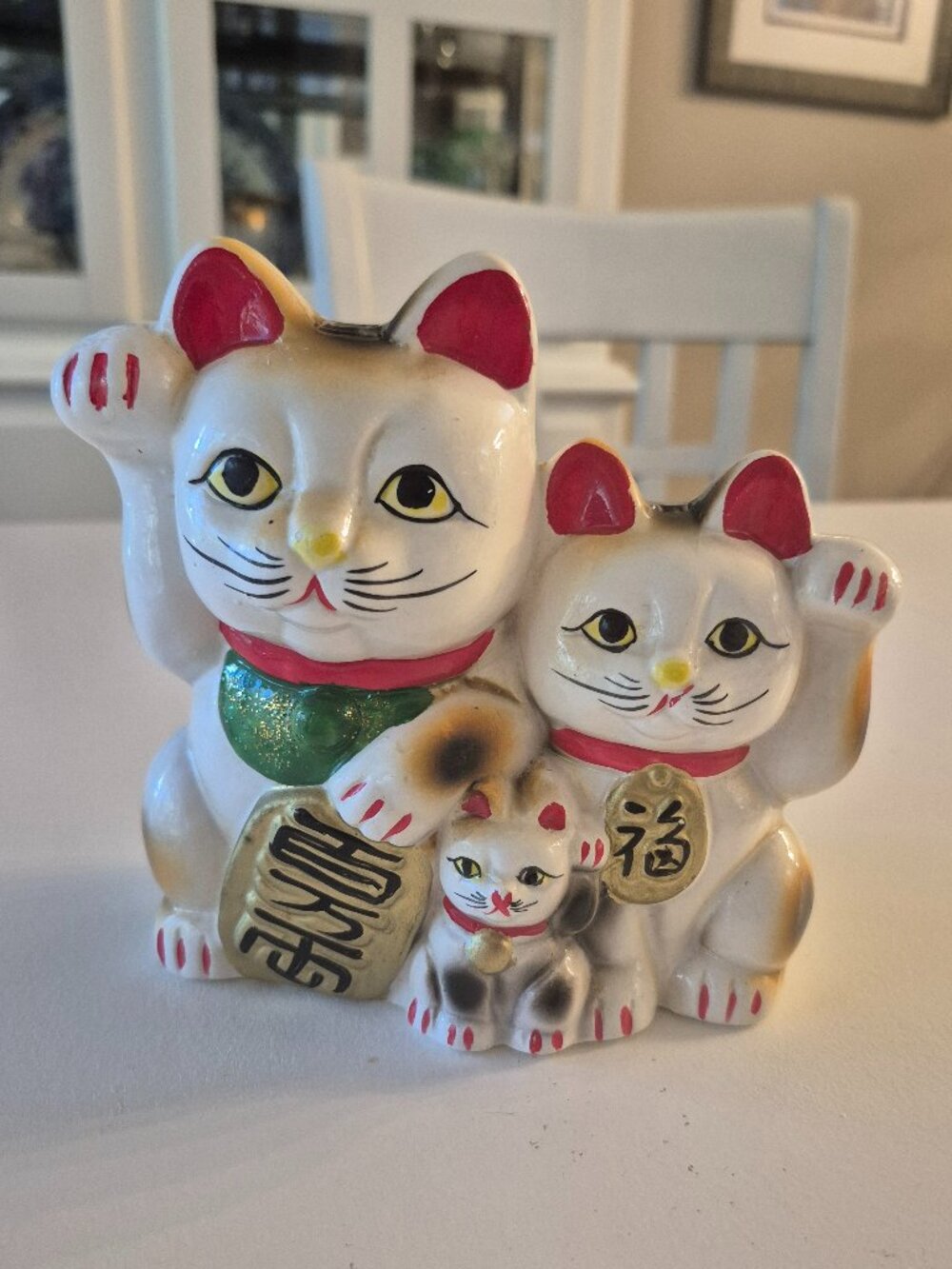 Maneki Neko Lucky Cat Money Bank Paws Up Ceramic Figurine